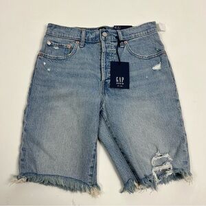 GAP NWT Bermuda Shorts Distressed Light Indigo Wash Button Fly Size 2/26